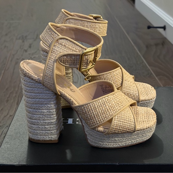 Coach Tan Woven Platform Sandals - Picture 3 of 7